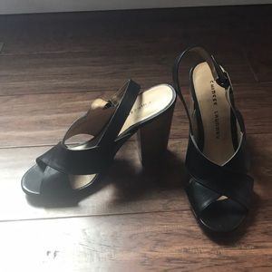 👡Great stacked heeled black leather sandals 👡